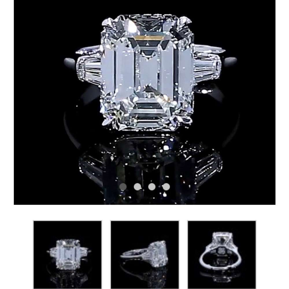 Emerald Cut White Sapphire 925 Sterling Silver 3-Stone Engagement Ring